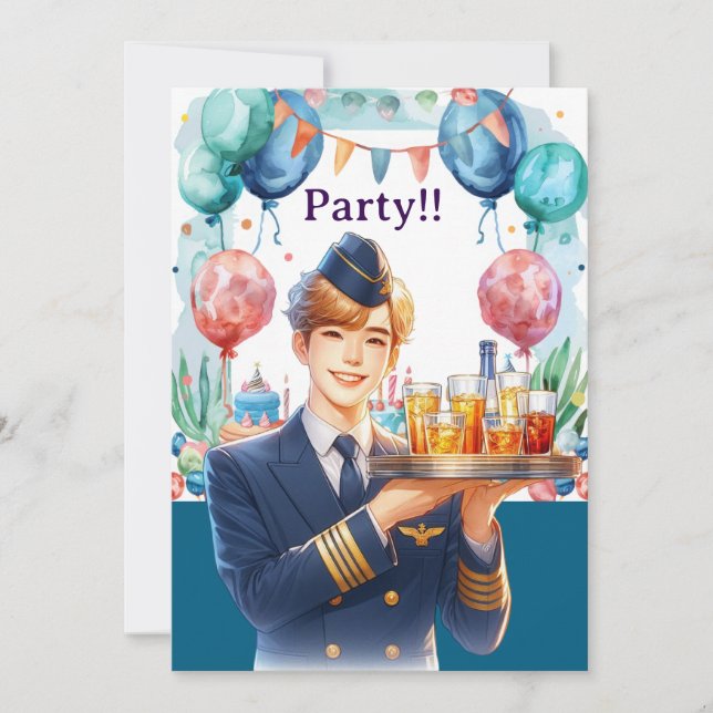 Flight attendant Birthday Party  Invitation (Front)