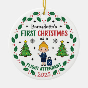 Flight Attendant First Christmas Personalised Ceramic Tree Decoration