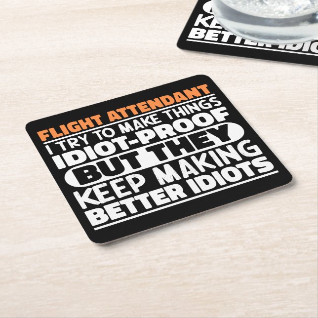 Flight Attendant I Try To Make Things Funny Quote Square Paper Coaster (Angled)