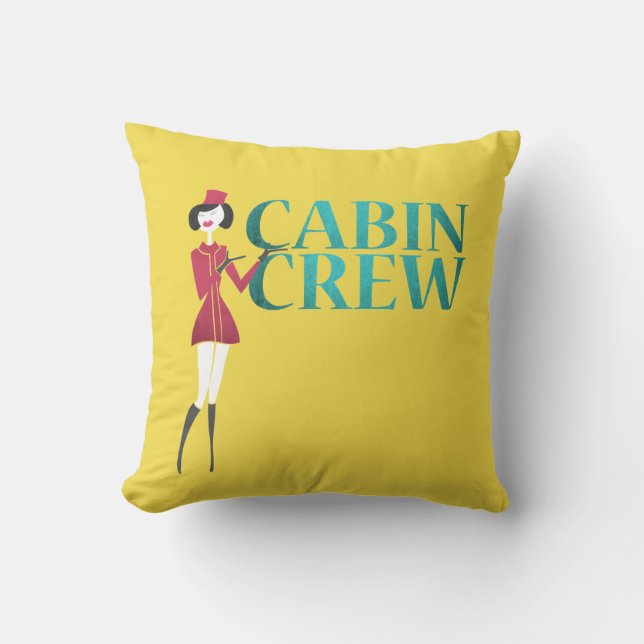 Flight Attendant with Cabin Crew Typography Cushion (Front)