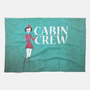 Flight Attendant with Cabin Crew Typography Tea Towel