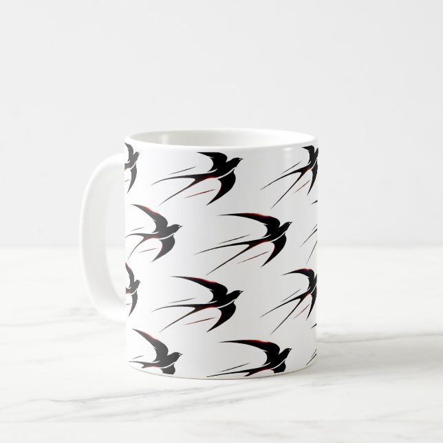Flight Black Swallows Pattern Coffee Mug (Front Left)