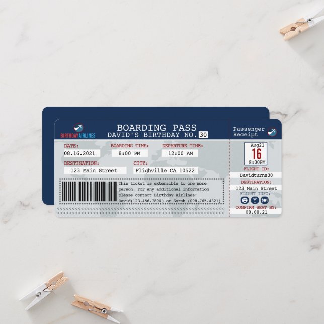 Flight Boarding Pass Birthday Invite (Front/Back In Situ)