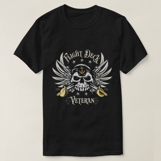 Flight Deck Veteran Skull Naval Aviation Design T- T-Shirt (Design Front)