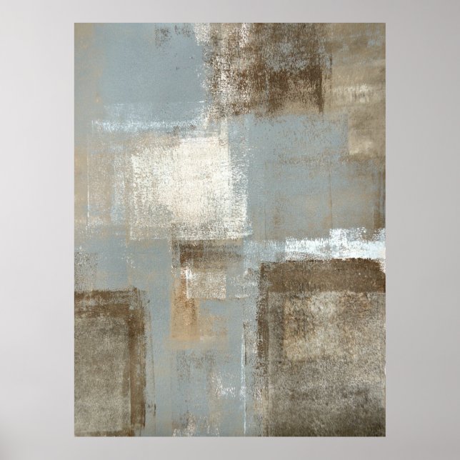 'Flight' Grey and Beige Abstract Art Poster Print (Front)