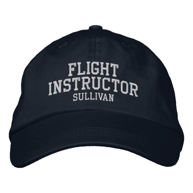 Flight Instructor Pilot Navy Blue & White Custom  Embroidered Hat (Front)
