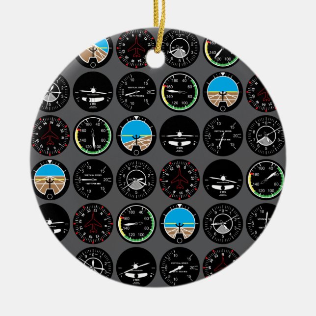 Flight Instruments Ceramic Tree Decoration (Front)