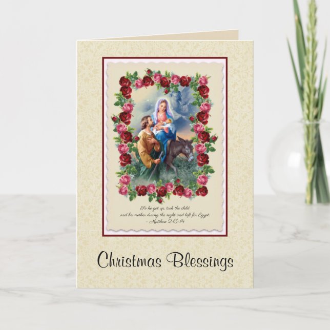 Flight into Egypt Roses Christmas Holiday Card (Front)