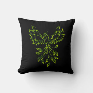 Flight of A Phoenix Green on Black Cushion