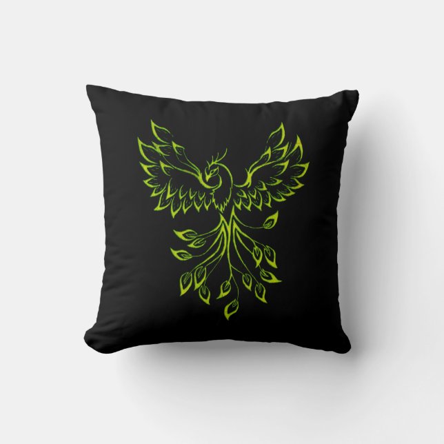 Flight of A Phoenix Green on Black Cushion (Front)