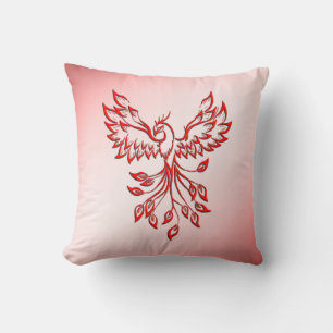 Flight of A Phoenix Red on Pink Cushion