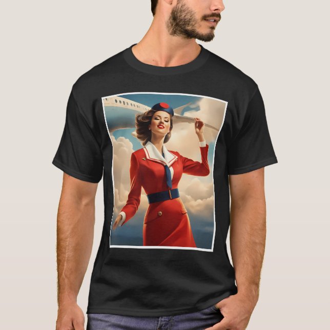 Flight Of Elegance: Scandinavian Stewardess Appare T-Shirt (Front)
