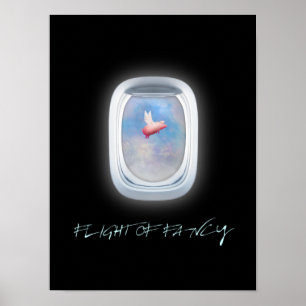 Flight of fancy-flying pig past an aeroplane poster