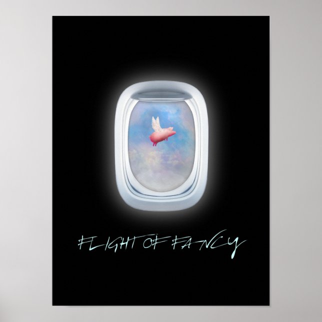 Flight of fancy-flying pig past an aeroplane poster (Front)