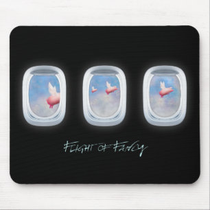 Flight of Fancy-Pigs fly past aeroplane windows Mouse Mat