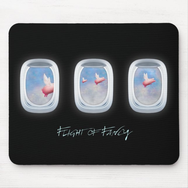 Flight of Fancy-Pigs fly past aeroplane windows Mouse Mat (Front)
