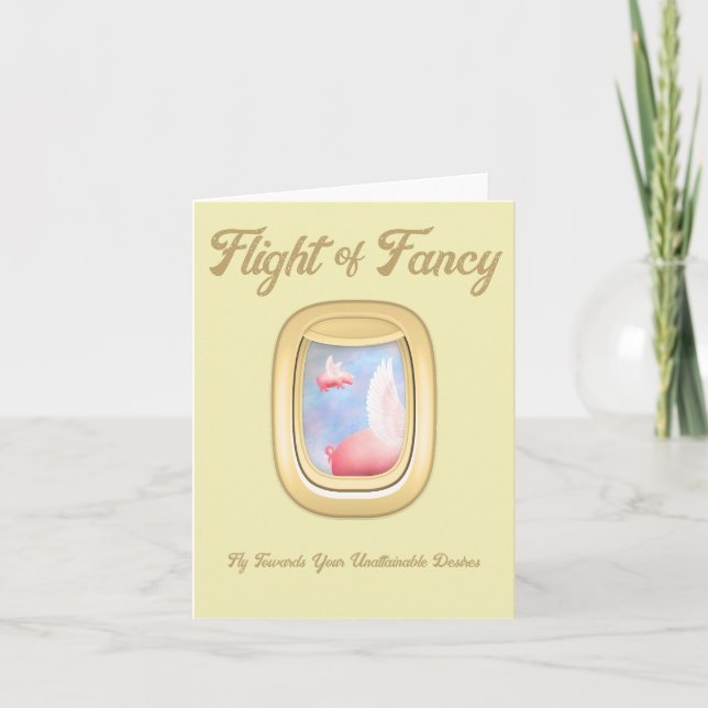 Flight of Fancy-Pigs Flying Past Aeroplane Window  Card (Front)
