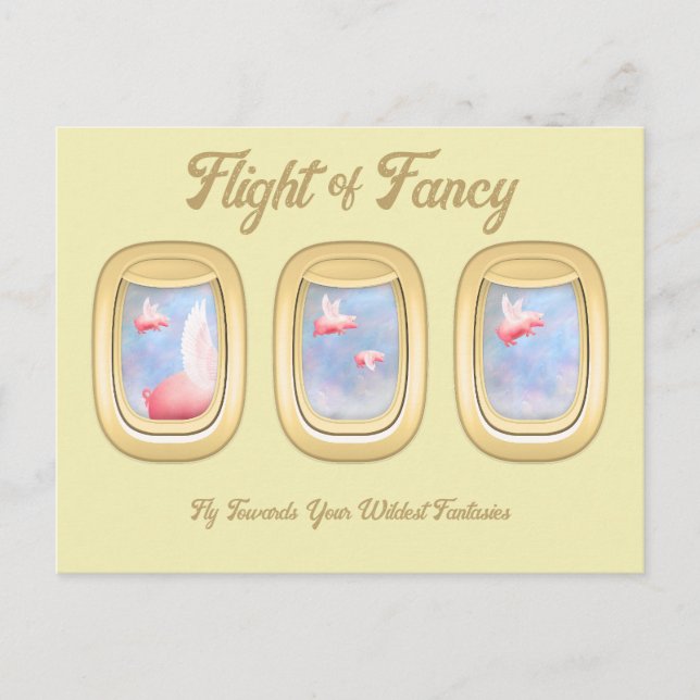 Flight of Fancy-Pigs Flying Past Airplane Window P Postcard (Front)