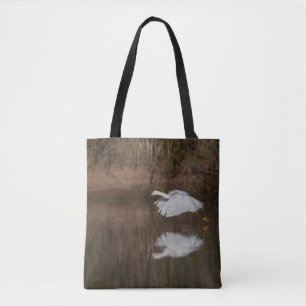 Flight of the Snowy Egret Tote Bag