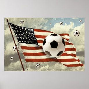 Flight of the Soccer Balls US flag Soccer Futebol Poster
