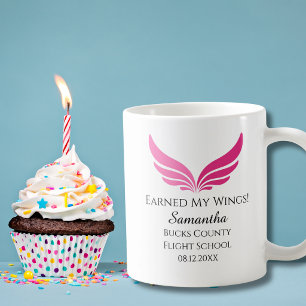 Flight School Graduation Pilot Pink Wings Aviation Coffee Mug
