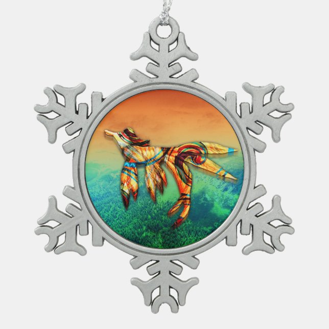 Flight Snowflake Pewter Christmas Ornament (Front)