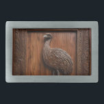Flightless Wonders: Australian Emu Wood Print, Belt Buckle<br><div class="desc">This striking wood print features an intricate depiction of the iconic Australian emu, showcasing the bird's unique features and natural beauty. The design highlights the emu's distinctive plumage and powerful stance, set against a brown backdrop that captures the essence of the Australian outback. The wood grain adds a rustic touch,...</div>