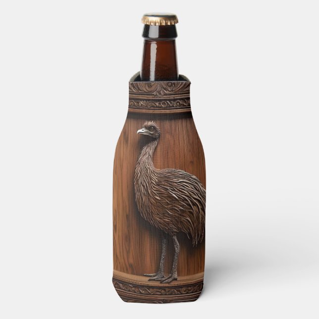 Flightless Wonders: Australian Emu Wood Print, Bottle Cooler (Bottle Front)