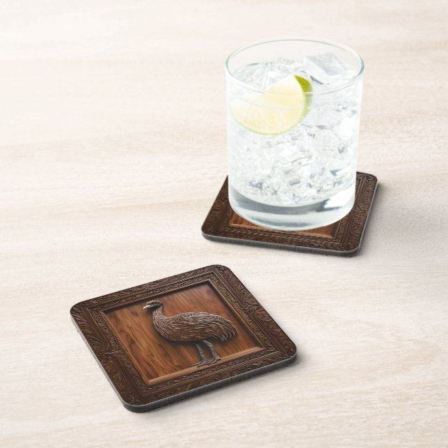 Flightless Wonders: Australian Emu Wood Print, Coaster (Right Side)