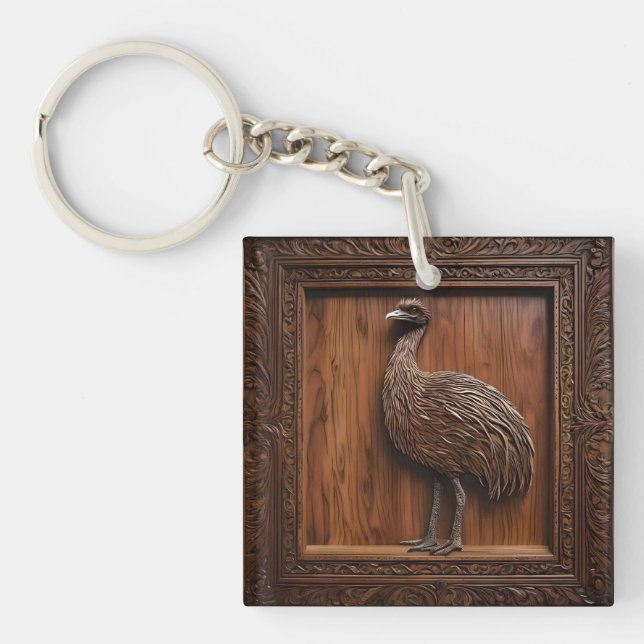 Flightless Wonders: Australian Emu Wood Print, Key Ring (Front)