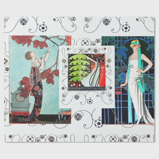 FLIGHTY BIRD / NIGHT ROSE ART DECO BEAUTY FASHION WRAPPING PAPER (Flat)