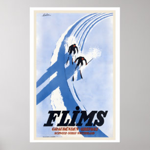 Flims Graubünden Grisons Switzerland Vintage Ski Poster