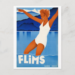 Flims Switzerland Vintage Travel Poster Restored Postcard