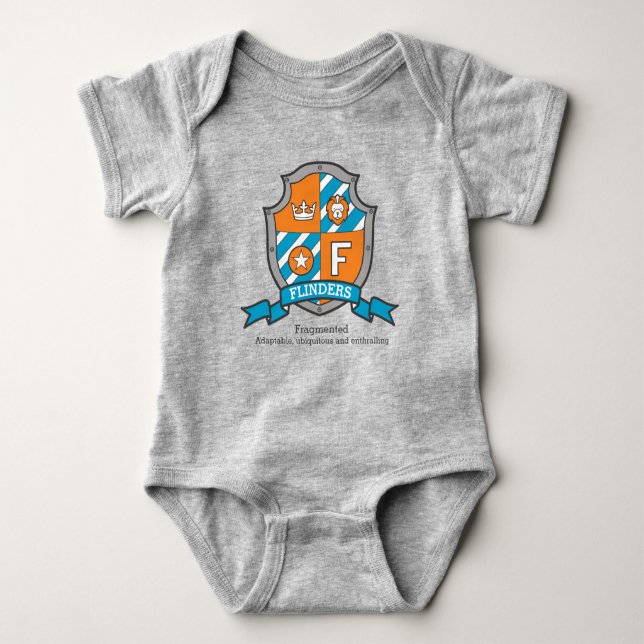 Flinders boys F name & meaning knights shield Baby Bodysuit (Front)
