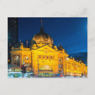 Flinders st railway station Melbourne at night Postcard