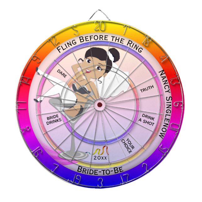 Fling Before the Ring Bachelorette Party Brunett Dartboard (Front)