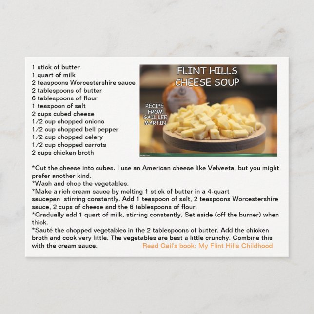 Flint Hills Cheese Soup Recipe Postcard (Front)