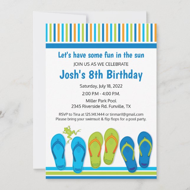 Flip Flop Birthday Party Invitation Pool Party (Front)