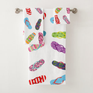 Flip Flop Pattern Any background colour Bath Towel Set