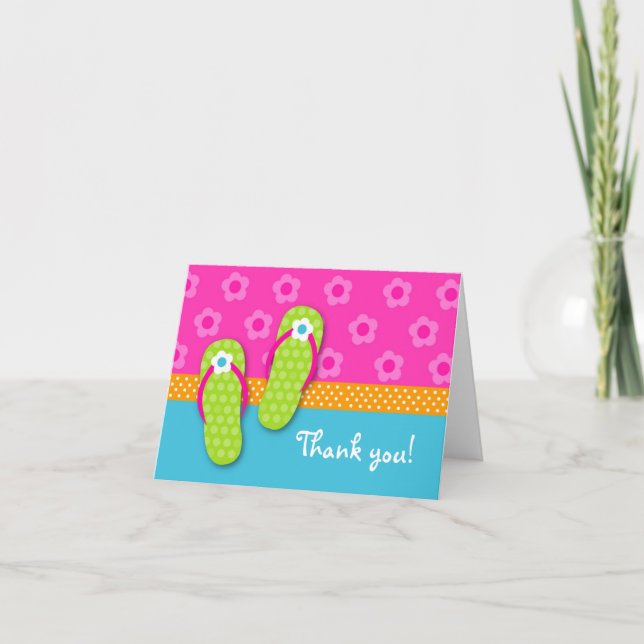 Flip Flop Pool Party Folded Thank you note cards (Front)