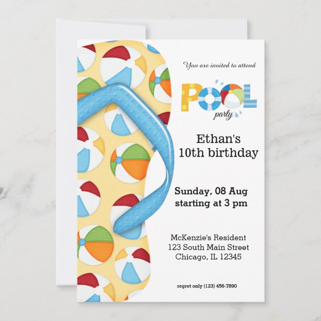 Flip Flop Pool Party Invitation (Front)