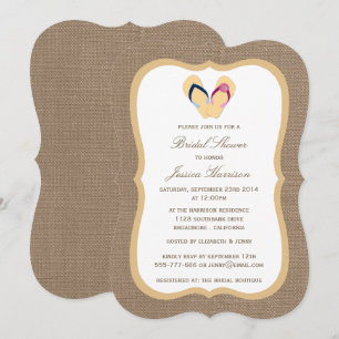 Flip-Flop Sand Beach Burlap Bridal Shower Invites