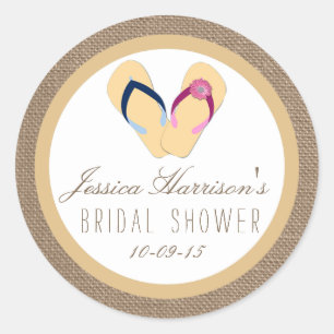 Flip-Flop Sand Beach Burlap Bridal Shower Stickers