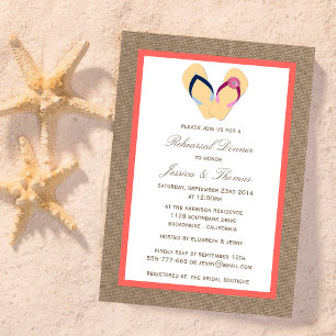Flip-Flop Sand Beach Burlap Rehearsal Dinner Invitation