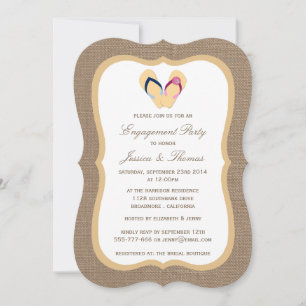 Flip-Flop Sandy Beach On Burlap Engagement Party Invitation