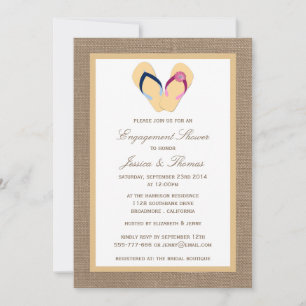 Flip-Flop Sandy Beach On Burlap Engagement Shower Invitation