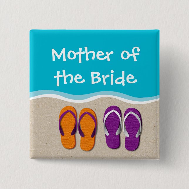 Flip Flop Wedding on the Beach Bridal Party 15 Cm Square Badge (Front)