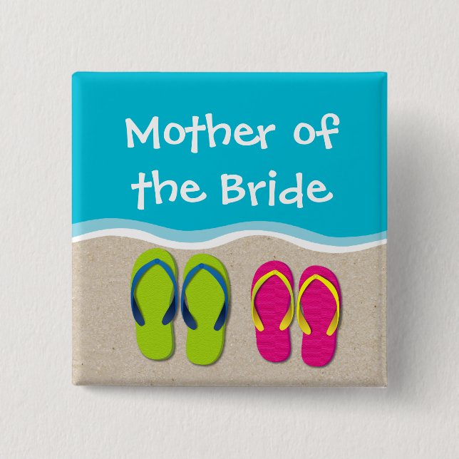 Flip Flop Wedding on the Beach Bridal Party Button (Front)