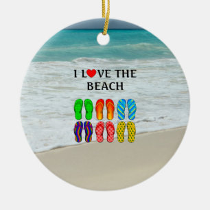 Flip-Flops Beach Love, colourful design, Ceramic Tree Decoration