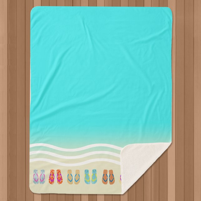 Flip Flops Beach Waves Blue Sherpa Blanket (Creator Uploaded)